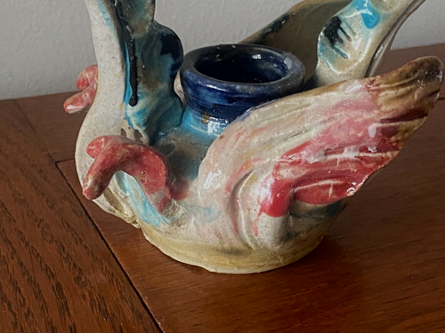 Studio Pottery Dragon Figurine Bottle Candlestick - Picture 15 of 22