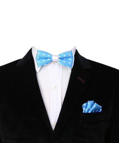 Kids Boys Bow Tie with Pocket Square Pre-tied Polka Dot Satin Dickie Bow Hankie - Picture 10 of 10