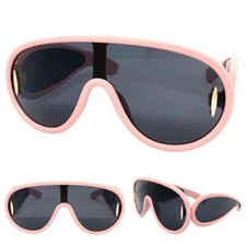OVERSIZED Exaggerated Modern Retro Shield SUN GLASSES Huge Pink Frame Dark Lens