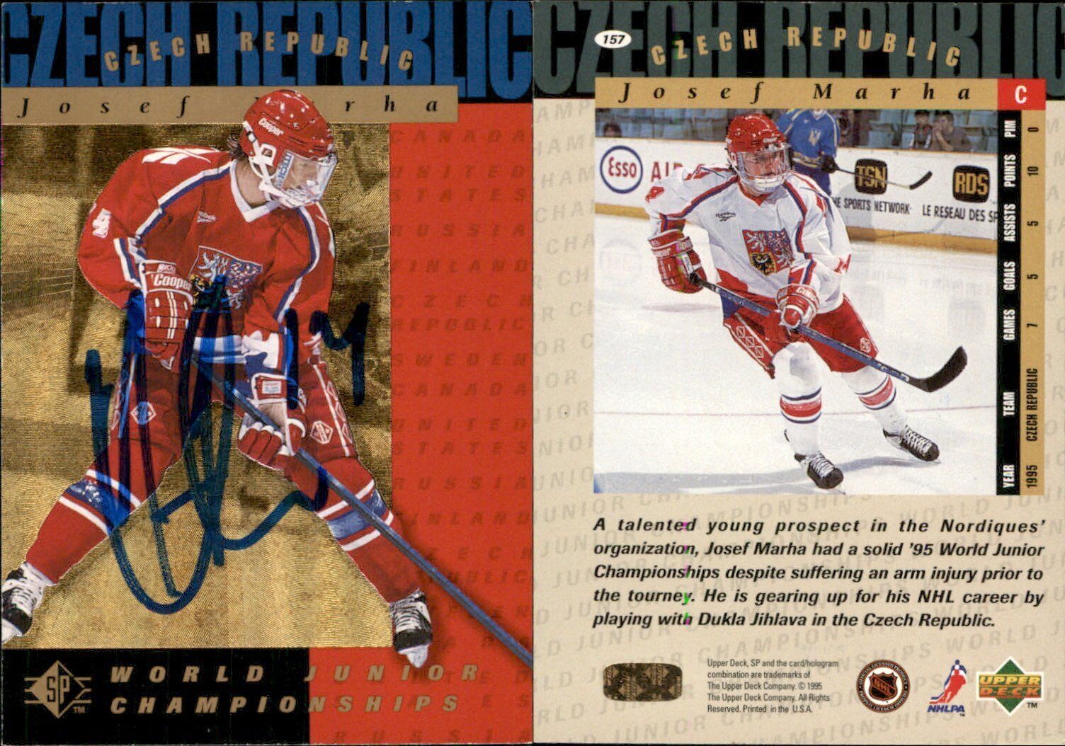 Josef Marha Signed 1994-95 SP #157 Card Czech Republic Auto AU