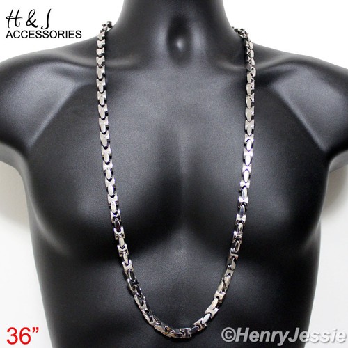 18-40"Stainless Steel 8mm Siver/Black/Gold Plated Interlock Bones Chain Necklace - Picture 7 of 16