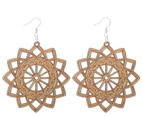 Engraved Wooden Drop Ladies Earrings Natural Wood Dangle Jewelry for Women Gifts - Picture 27 of 36