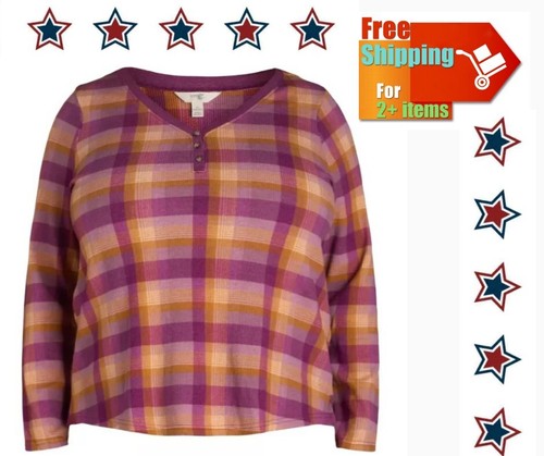 Terra & Sky Mujer Plus 3X 24W-26W Tejido Waffle Henley Buffalo Sombra/Ciruela Viva - Imagen 13 de 21