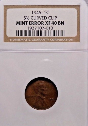 1945 5% Curved Clip Mint Error Wheat Penny - Picture 3 of 4