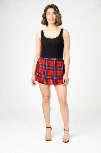 Damen rot Mini Tartan kariert seltener Rock elastisch hochtailliert kariert nur kurz neu - Bild 18 von 23