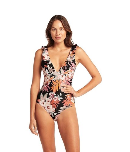 Sea Level Floral Print Ruffle One-Piece Swimsuit Multicolor, Size 4 - Picture 2 of 2