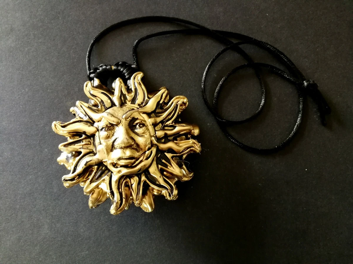 sun pendant black gold talisman amulet necklace wicca pagan