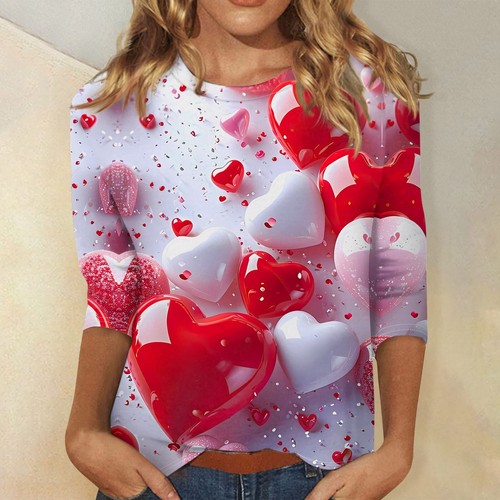 3/4 Sleeve Shirts For Women Print Tees Blouses Casual Plus Size Basic Tops - Picture 40 of 42