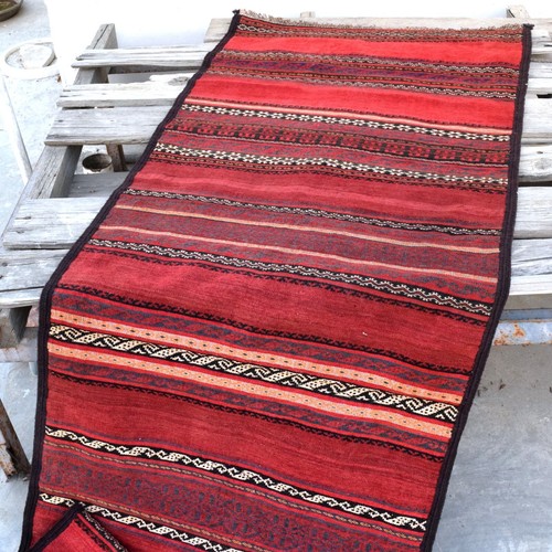 Alfombra de corredor larga hecha a mano roja 8x3 tinte natural tejido turco tejido a mano lana Kilim - Imagen 1 de 14
