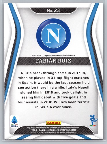 2020 Chronicles Certified Serie A Fabian Ruiz #23 Napoli - Picture 2 of 2