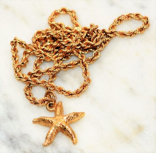 Starfish Necklace 14K Solid Gold Pendant Necklace Nautical Necklace Beach Estate - Picture 7 of 11