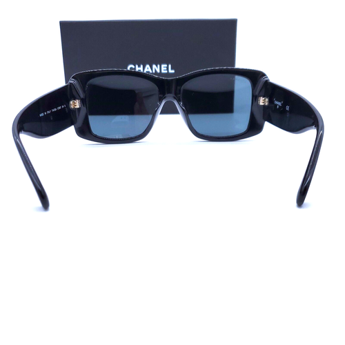 CHANEL Acetate Blue CC Logo Square Sunglasses 71472 Black - Picture 3 of 10