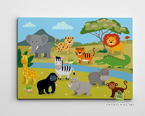 SAFARI JUNGLE ANIMALS Canvas Art Children Kids Nursery Wall Print Picture -C765 - Picture 2 of 2