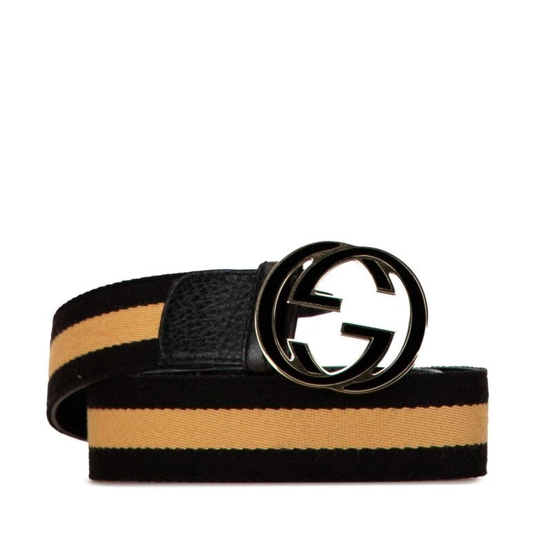 Ceinture mode femme Gucci Interlocking G cuir noir marron toile