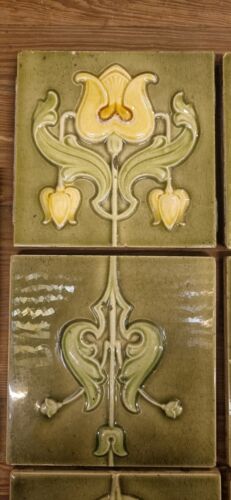 Lote de 11 Azulejos Art Nouveau Verde Pálido Amarillo Flor ENVÍO GRATUITO A TODO EL MUNDO - Imagen 3 de 7