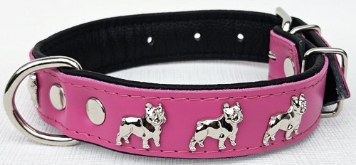 Bully Französische Bulldogge Frenchie HALSBAND - Halsumgang 38-50cm, LEDER+ Rosa - Bild 1 von 19