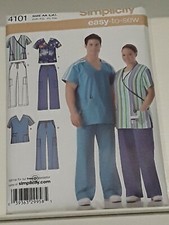 Simplicity pattern 4101 S M L men/womans scrub tops & pants vneck or button NIP