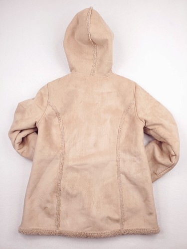 LL Bean Jacket Womens PM Beige Faux Suede Pea Coat Sherpa Lined Toggle Closure - Bild 9 von 13