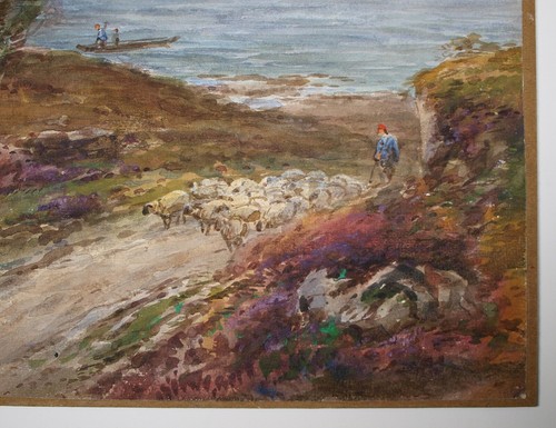 L. Campbell. Watercolour mountainous landscape, lake, Shepard, sheep. Signed. - Picture 3 of 8