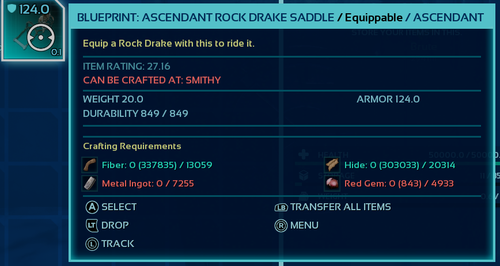 Ark Survival Ascended 124 Max Armor Rock Drake Saddle Blueprint PVE ASA BP