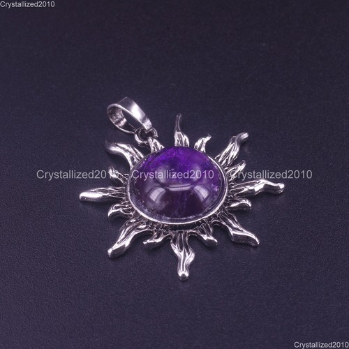 Natural Gemstones Sun Apollo Chakra Healing Pendant Charm Beads Tibetan Silver - Picture 11 of 20