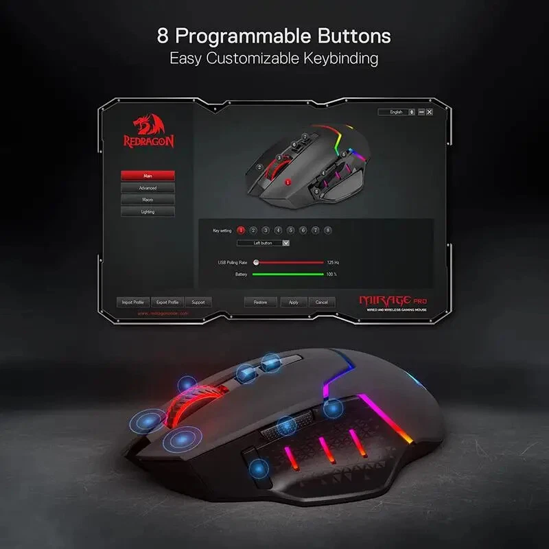 Redragon M690 PRO Wireless Gaming Mouse 8000 DPI Wired Mouse Rapid Fire Key - Image 4 of 4