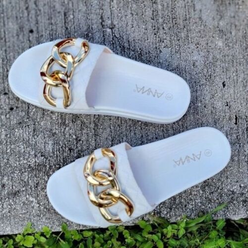 Women's White Open Toe Slip On Flat Sandals (Size 9) - Picture 4 of 4
