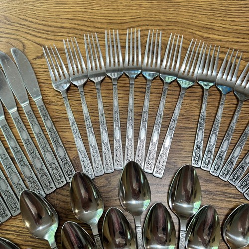 Vintage Lifetime Stainless Flatware 50 pc Set Japan Floral Service For 8 Serving - Picture 4 of 24
