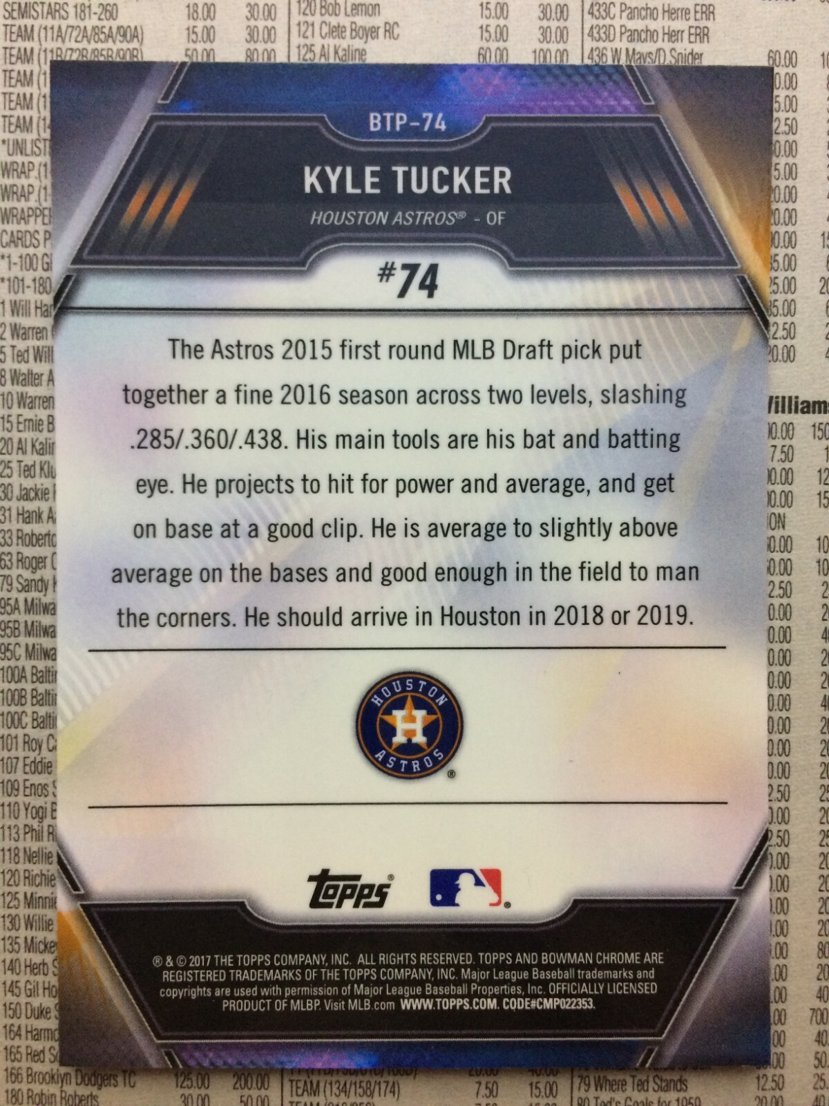 2017 Bowman Topps Baseball Cards - Picture 81 of 221