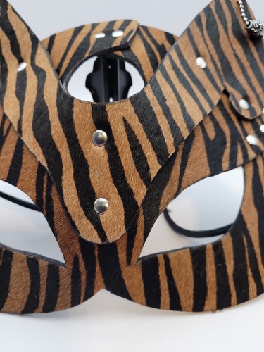 Partytier Cosplay oder Halloween Maske. Handgefertigte Leder Wildcat halbe Gesichtsmaske. - Bild 6 von 8