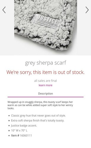Justice cozy sherpa scarf BRAND NEW ONE SIze heathered grey 10" x 70" - Picture 2 of 3