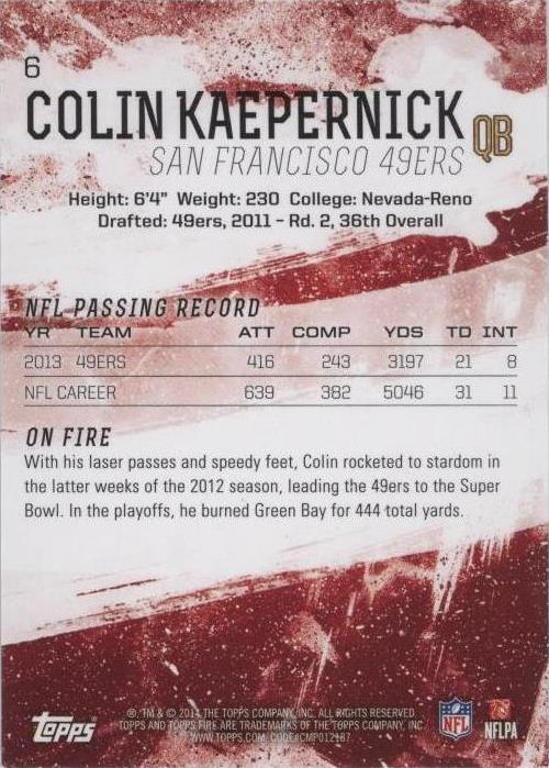 2014 Topps Fire Colin Kaepernick #6