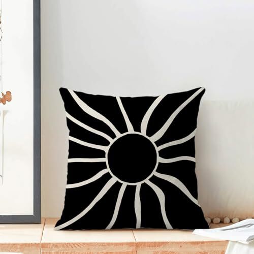 Summer Outdoor Pillow Covers 18x18 Inch 2 Pcs, 18" x 18" (Pack of 2) Black Sun - Picture 3 of 7