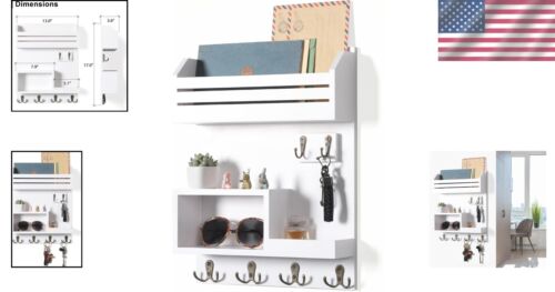Versatile Wall Key Holder & Durable Mail Organizer with Rustic Finish - 6 Hooks - Picture 2 of 8