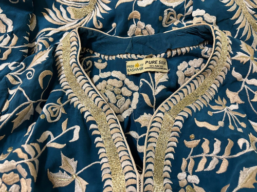 Kashmir Ladies Blue Silk Embroidered Top Size S-M - Picture 4 of 4