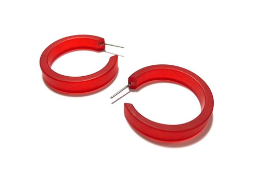 Cherry Red Frosted Small Classic Hoop Earrings - Picture 5 of 6