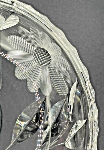 American Brilliant Cut Crystal Glass Compote Etched Flowers Leaves Handblown VTG - Picture 10 of 22