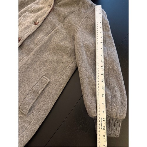 Vintage Wool Built-in Bib-Front Coat Women 14 Grey/Red Plaid Hood 60s/70s - RARE - Picture 12 of 16