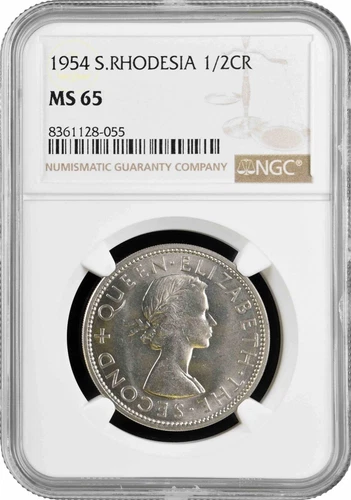 Southern Rhodesia 1/2 crown 1954, NGC MS65, "British colony (1932 - 1955)"