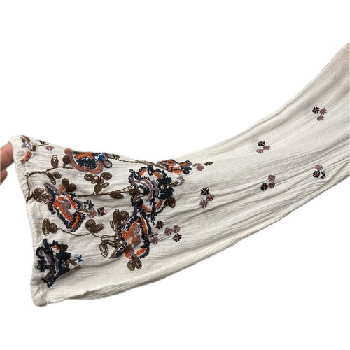 Free People Floral Embroidered Mini Dress ivory Long Sleeve Boho Gauze - Picture 5 of 7