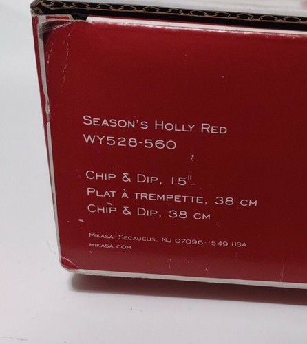 🎄MIKASA SEASON'S HOLLY RED WY528-506 CHIP & DIP SET 15" NEW IN ORIGINAL BOX⛄ - Picture 3 of 7