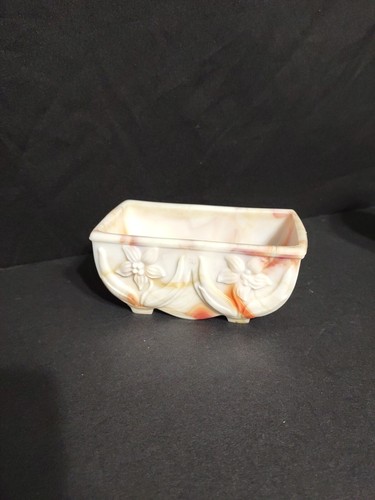 Akro Agate Slag Glass Brown White Swirl Lily Vase Planter & vase vintage - Picture 2 of 6