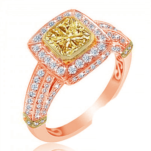 Brand New Style 2.55 CTW Princess cut Diamond Fancy Yellow 18K White Gold - Picture 3 of 3
