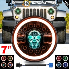 7" inch Round RGB Skull LED Headlight Halo DRL For Jeep Wrangler JK LJ TJ CJ