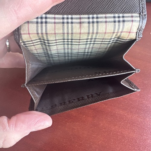 Burberry Authentic Business Card Holder Pass Case Nova Check Brown Leather Snap - Picture 6 of 9
