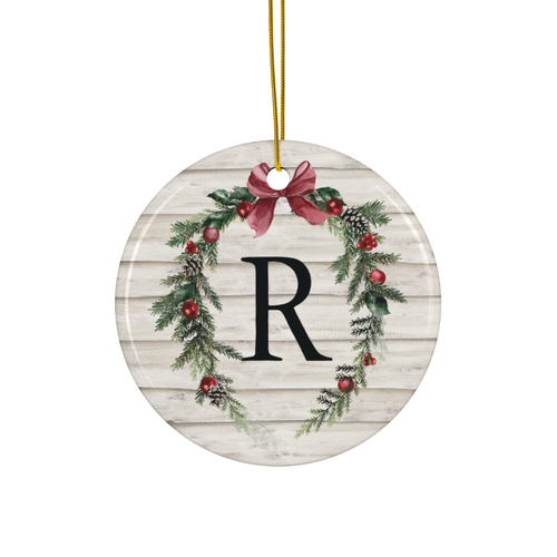 Personalized Monogram Ceramic Christmas Ornament, Classic Wreath on Wood Design - Bild 18 von 102