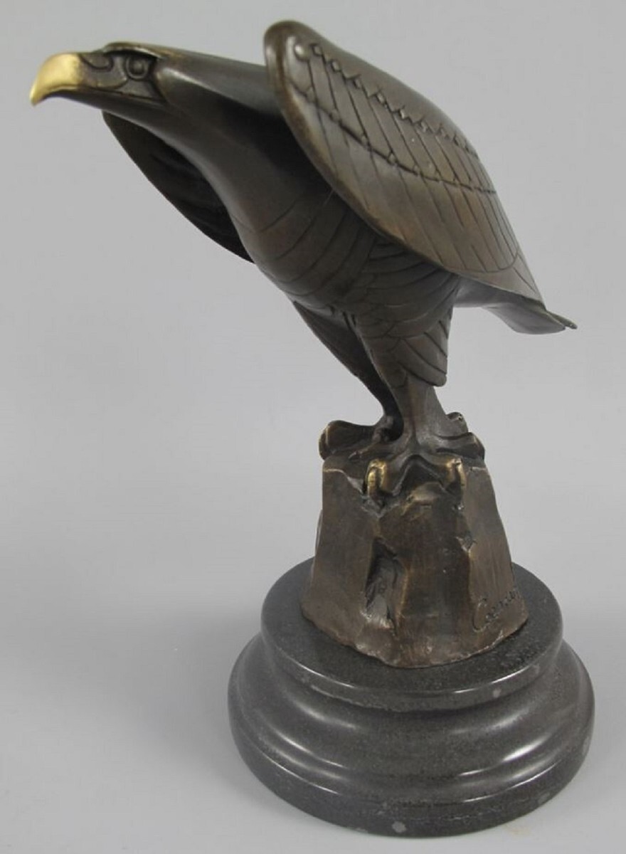 Casa Padrino Luxus Art Deco Bronze Figur Adler mit Marmorsockel Art Deco