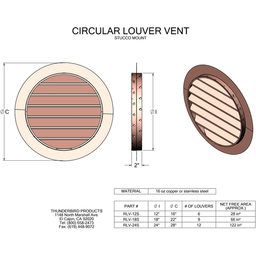 Copper Round Circle Louver Gable Wall Vent - Picture 6 of 12