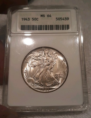 1943 50C Walking Liberty Half Dollar ANACS MS-64 Old Holder - Picture 2 of 4