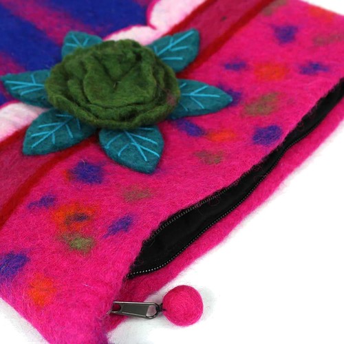 Bolso Fairfelt Flores A Rayas Azul Rojo Fieltro De Lana De Comercio Justo - Imagen 2 de 3